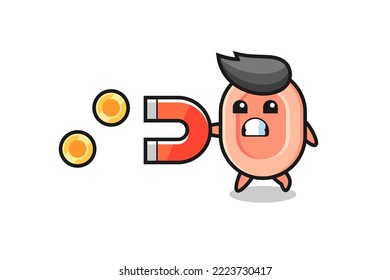 the character of soap hold a magnet to catch the gold coins , cute style design for t shirt, sticker, logo element