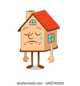 С personaje de arte de la triste casa que llora. Ilustración moderna de diseño plano vectorial.