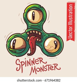 Character as a spinner monster. Children's toy spinner. Relaxing children's toys. Monster with three eyes. Vector illustration.