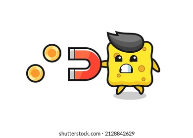 the character of sponge hold a magnet to catch the gold coins , cute style design for t shirt, sticker, logo element