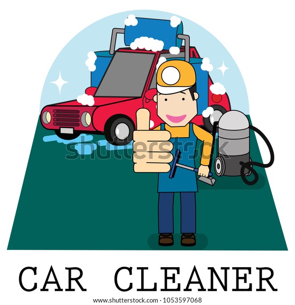 character of staff show his\
thumb up in the car wash service. flat vector illustration\
concept.\
\
