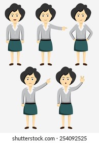 Character of a standing girl in different mood and hand position.