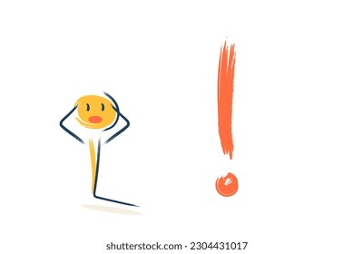 the character is standing next to an exclamation mark. Images of danger to children, please note