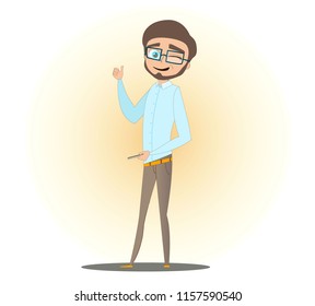 
Character stands showing gesture "class" and winks