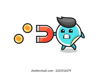 the character of sticker hold a magnet to catch the gold coins , cute style design for t shirt, sticker, logo element