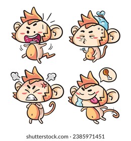 Character sticker pack with 4 poses, named Mong, a cute monkey who is very adorable