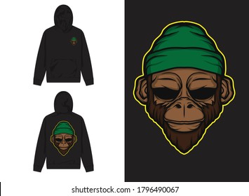 Character Street Wear Hoodie. Monkey With Green Beanie