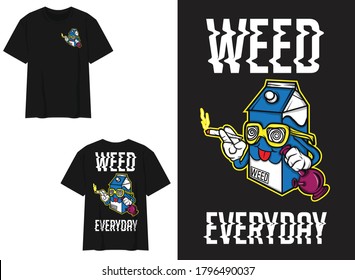 Character Street Wear T-shirt. Milk Box With Bong And Weed