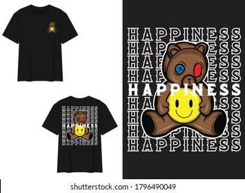 Character Street Wear T-shirt. Teddy Bear With Pills, Happiness