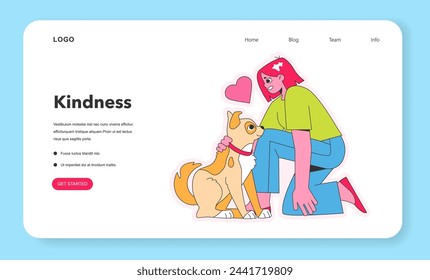 Character Strengths set. Acts of kindness to animals, familial love, and admiration of nature's beauty. Scenes of compassion, affection, and aesthetic enjoyment. Vector illustration.