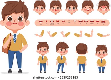 Character student boy creation design for Animation cartoon flat design. illustration vector premium.