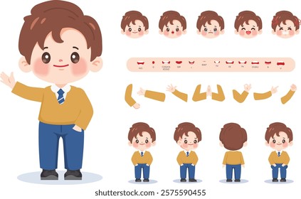 Character student boy creation design for Animation cartoon flat design. illustration vector premium.