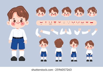 Character student boy creation design for Animation cartoon flat design. illustration vector premium