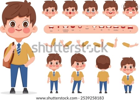 Character student boy creation design for Animation cartoon flat design. illustration vector premium.