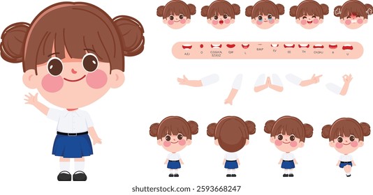 Character student girl creation design for Animation cartoon flat design. illustration vector premium.