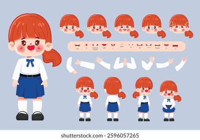 Character student girl creation design for Animation cartoon flat design. illustration vector premium.