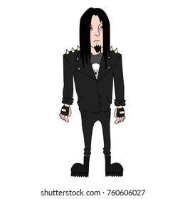 Character in the style of metalhead musician. Good hipster. The concept of subculture. Vector. It can be used as posters, printed material, videos, mobile applications, web sites and print projects.