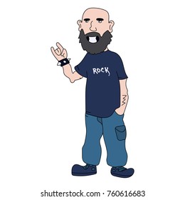 Character in the style of a rock musician with a beard. Adult hipster. The notion of subculture rock-n-roll. Vector. It can be used as posters, printed material, mobile applications, web sites and