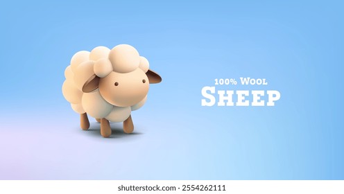 The character of a stylized minimalistic sheep, 3D. For concepts of farming, wool, and natural products. Cartoon funny character. Vector illustration.