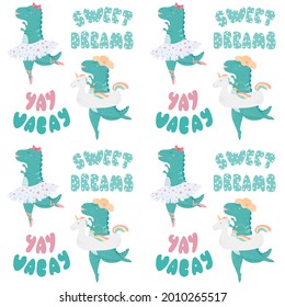 Character summer dinosaur pattern for textile design. Vector illustration design