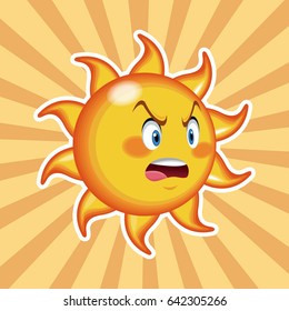 character sun angry with striped background