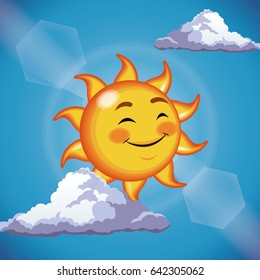 character sun cute face close eyes - cartoon in the blue sky