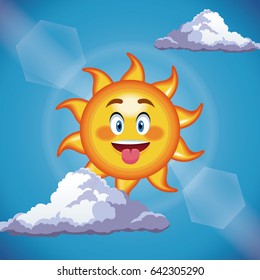 character sun cute face tongue out - cartoon in the blue sky