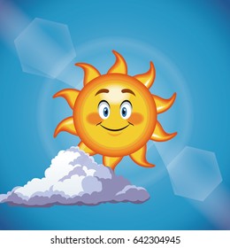 character sun smiling cute face - cartoon in the blue sky