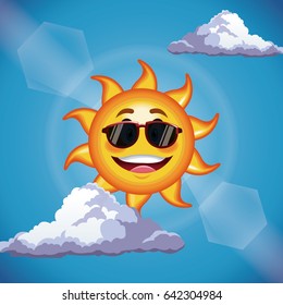 character sun sunglasses cute face - cartoon in the blue sky