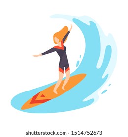 Character surfing vector illustration isolated on white background.