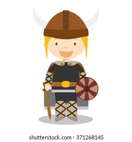 Character from Sweden, Norway or Scandinavia. Viking boy dressed in the traditional way Vector Illustration. Kids of the World Collection.