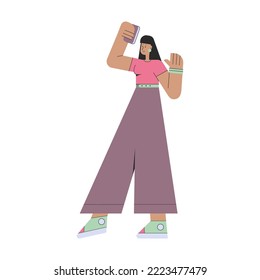 Character takes a picture of himself on the phone. Selfie concept. Vector illustration in a flat style