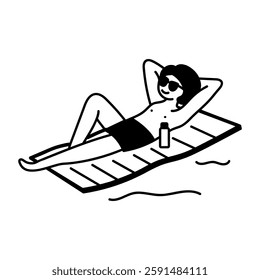 A character taking sunbathing, doodle style icon
