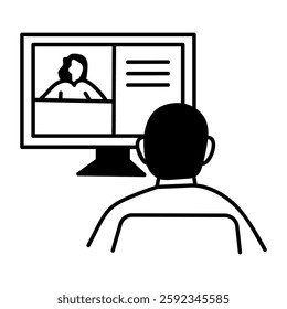 A character taking video lecture, hand drawn icon 