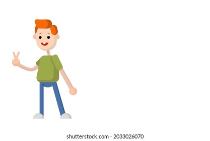 Character Teenager Boy Isolated on White Background Banner Template for Text Flat Illustration