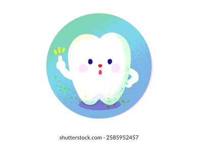 Character of teeth pointing. Vector illustration on white background.