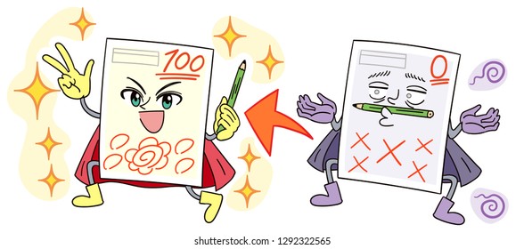 The character of the test paper has changed from a bad state to a good state