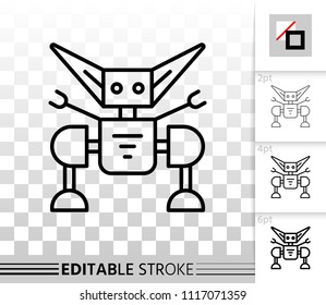 Character thin line icon. Outline web sign of android. Toy linear pictogram with different stroke width. Simple vector symbol, transparent background. Character editable stroke icon without fill