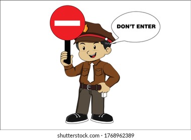 
The character of the traffic police shows don't enter.