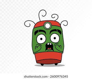 Character Train is surprised, holding his hands to his cheeks in surprise.. Cartoon character. Vector