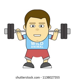 Character in training. Build your body. 2D flat illustration for the wide range of explaining, motivating, educating and prints materials. Vector