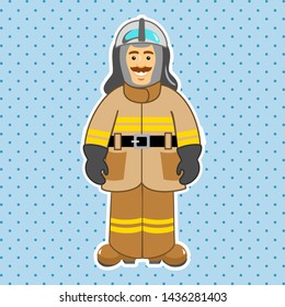 Character for training: firefighter, fireman. Man in firefighter uniform Educational game for children. Cartoon vector illustration