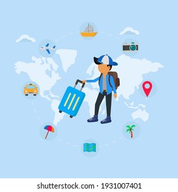 character traveling flat illustration of vector graphic