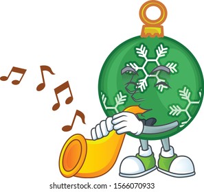 Character with trumpet in the green christmas ball