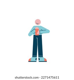 Character typing on phone. Vector illustration in a flat style