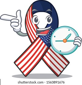 Character usa ribbon isolated on the with bring clock