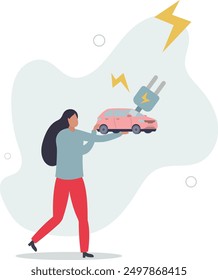 character uses an electric car to keep the planet clean.flat design.illustration with people.