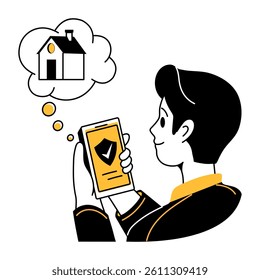 A character using an insurance app, hand drawn illustration
