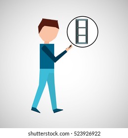 character using phone movie app graphic vector illustration eps 10