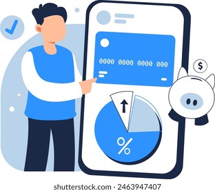 Character Using Smartphone to Create Budgeting App. Business fintech illustration concept